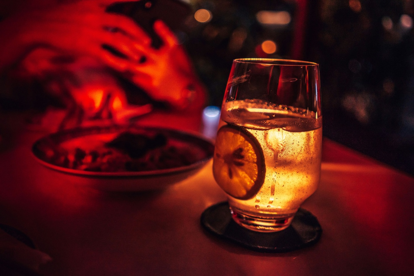 Cocktail in a dark bar